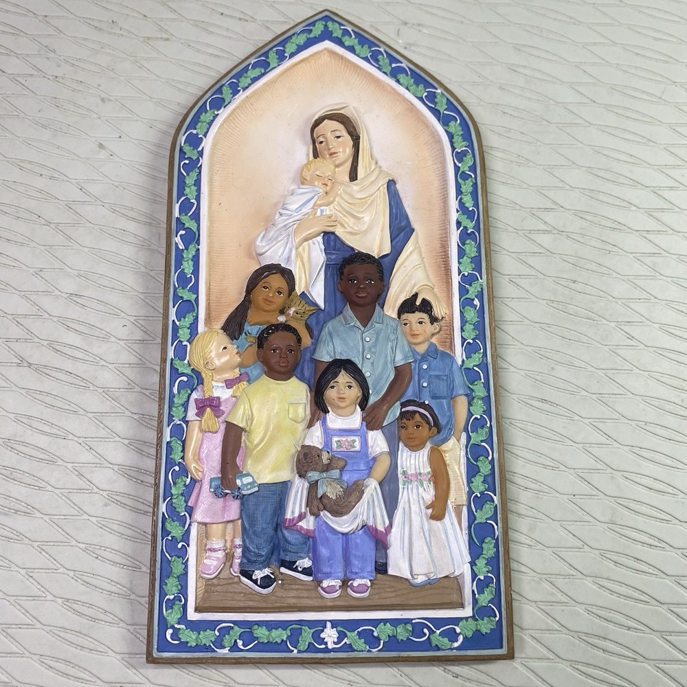 "Mary W/Baby Jesus&All the Children" Resin Wall Plaque by Autom-10"x 5"x .5"